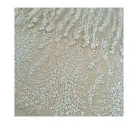 Tela de encaje blanco roto con líneas plateadas for vestido novia, cuentas y lentejuelas, for manualidades, ancho 130 cm Tela de Encaje para Ropa