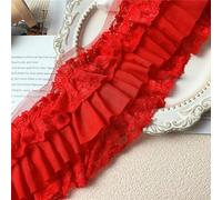 Tela de encaje de gasa plisada roja de tres capas de 10CM de ancho, cinta con flecos bordados, adorno de volantes, ropa, decoración de costura DIY