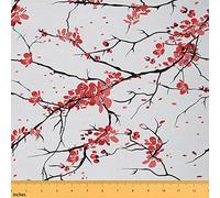 Tela de flor de cerezo por The Yard, tela de tapicería de estilo japonés, tela decorativa floral romántica, tela de rama de flores de acuarela, tapicería y detalles del hogar, rojo y negro, 5 yardas