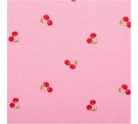 Tela de jersey de algodón por metros, diseño de cerezas, color rosa y rojo, 145 cm