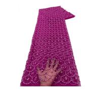 Tela de lentejuelas a escala 5 yardas, malla bordada con ondas cuentas tubo pesado 1,75 kg for vestido(Purple)