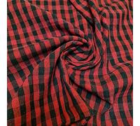 Tela de lino a cuadros Khadi de tela de lino suave a cuadros de tela Vichy de 42 pulgadas (1 metro, rojo y negro (1/8 pulgadas)