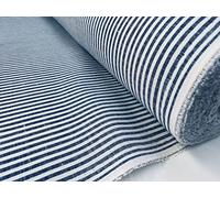 Tela de lino a rayas de caramelo, material de algodón ligero, lindas líneas blancas a rayas, decoración del hogar, confección de vestidos, 150 cm de ancho (azul marino (1 metro))