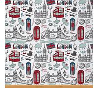Tela de Londres de The Yard con dibujos animados de Londres, diseño de ilustración, tela de tapicería para sillas, Inglaterra, vintage, Big Ben, famosa, tela decorativa impermeable, 1 yarda, (largo x