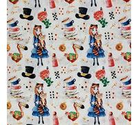 Tela de Loneta Estampada por Metros. Lonetas Infantiles. Lonetas para Tapicería y Decoración. Ancho de 2,80 Mtrs. 1 Mtr. (Alicia en el País de Las Maravillas)