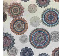 Tela de Loneta Resinada por Metro, Antimanchas, Impermeable, Lavable, Confeccionar Manteles, Individuales, Delantales, Largo a Elección de 50 en 50 cm, Largo a elección de 50 en 50 cm, Mandalas, Beige