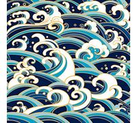 Tela de olas oceánicas por The Yard, tela japonesa Hokusai Waves para tapicería, estilo oriental tradicional, 1 yarda, largo 92 x ancho 150 cm), color azul dorado