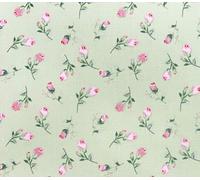 Tela de popelina 100% algodón - Pretty Pink Rose Bud estampado floral en verde - material de artesanía por metro (CP0456GREEN)