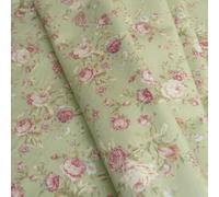 Tela de popelina estampada en tejido de algodón, diseño floral, retro, verde salvia y rosa oscuro