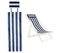 Tela de repuesto para silla de patio, tela de repuesto para silla plegable de 45 x 17 con funda de almohada, eslinga de patio con rayas azules y blancas para el hogar, playa, balcón, azul y blanco