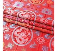 tela de satén, Tela de brocado de rayón con flores, hecha a mano, de textura dura, for coser, de Jacquard, 100 x 75 cm, color rojo(Red)