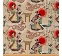 Tela de tapicería japonesa con temática de Ukiyoe de The Yard tradicional Japón Geisha Girl Style Tela de tapicería para sillas, dragón exótico, tela decorativa impermeable 1 yarda (L92 x W150 cm)