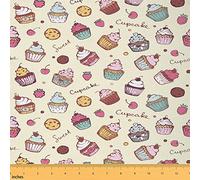 Tela de tapicería para cupcakes de The Yard Strawberries Muffins con temática de galletas, tela para sillas y hogar, proyectos de bricolaje, patrón de bayas, tela decorativa impermeable para exterior