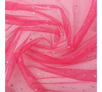 Tela de tul brillante de 1 yarda, se vende por metros, 150 cm de ancho, con pequeñas lentejuelas, rollo de tul para coser, manualidades, manualidades, cortinas, vestidos, vestidos, color rojo rosa
