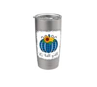Tela escocesa It's Fall Yall, Halloween, azul blanqueado, calabaza y búfalo Vaso térmico de acero inoxidable de doble pared
