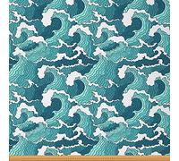 Tela Ocean Waves de The Yard, tela de tapicería japonesa estilo Hokusai para sillas, tela náutica exótica marina impermeable al aire libre, 1 yarda, largo 92 x ancho 150 cm), color blanco azulado