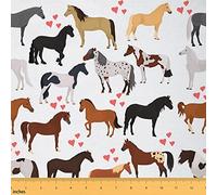 Tela para caballos de la granja tela por metro niños niñas lindo animal decoración tela dibujos animados caballos con amor rosa corazón decoración vaquera tela impermeable para hacer usted mismo