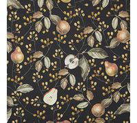 Tela por Metros de Loneta Estampada Digital - Half Panamá 100% Algodón Orgánico, Oeko-Tex Standard 100 - Ancho 280 cm - Largo a Elección de 50 en 50 cm | Frutas Omnia - Negro, marrón, verde, naranja