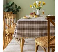 Tela Rectangular De Lino Y Algodón,Mantel Pequeño A Cuadros Frescos,Mantel Con Borlas For Mesa De Centro,Lavable,Reutilizable,Apto For Cocina,Comedor,Jardín Y Picnic(Dark Curry,47.2x63in)