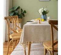 Tela Rectangular De Lino Y Algodón,Mantel Pequeño A Cuadros Frescos,Mantel Con Borlas For Mesa De Centro,Lavable,Reutilizable,Apto For Cocina,Comedor,Jardín Y Picnic(Light Curry,47.2x63in)