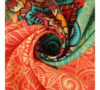 TELA STRECH BURLINTON PLANA ESTAMPADOS COLORIDOS SERIE FIESTA II, ANCHO 150cm (MANDALAS AL NARANJA, 1 METRO)