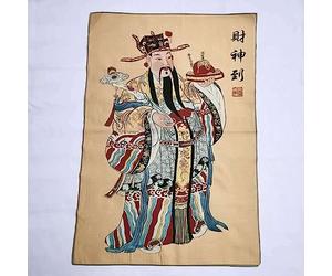 Tela taoísta China, ser Celestial de Seda, Dios de la Riqueza Mammon, Mural Tangka Thangka, Colgante de Pared para decoración del hogar, Tapiz