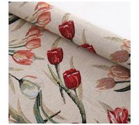 Tela Tapicería, Tulipán Jacquard Tela Loneta Estampada, para la DIY Costura Creativa Tapizar Sillas, Cojines, 100 cm Largo x 148 cm Ancho, Flores, Beige ─ 1 metro