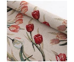 Tela Tapicería, Tulipán Jacquard Tela Loneta Estampada, para la DIY Costura Creativa Tapizar Sillas, Cojines, 100 cm Largo x 148 cm Ancho, Flores, Beige ─ 1 metro