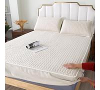 Tela Transpirable Sábana Bajera,Protector de colchón acolchado, impermeable y a prueba de orina, funda de colchón con somier estampada para dormitorio infantil, blanco, 160 x 200 cm (3 piezas)