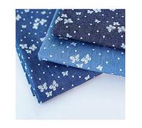 Tela Vaquera de Algodón Impresión de Mariposa Verano Delgado Material de Tela Artesanal para Pantalones, Vestidos, Pantalones Cortos y Manualidades（Ancho 150cm）(Size:1 m,Color:Azul Oscuro)