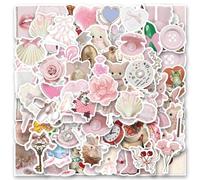 TELAIN Juego de 120 pegatinas estéticas con lazos rosas, Stuff Y2K pegatinas para botellas de agua, mujeres, adultos, niños, calcomanías de vinilo impermeables