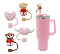 TELAIN Juego de 4 fundas para pajitas compatibles con tazas Stanley, juego de accesorios a prueba de fugas con diseño de corazón de amor, de silicona de grado alimenticio para vasos de 30 y 40 oz