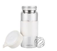 TELAIN Pequeña botella de vidrio para batidos de proteínas, 16 oz sin BPA, botella agitadora sin olores con bola mezcladora de acero inoxidable 304 y limpiador desmontable para fitness y batidos de