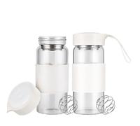 TELAIN Shaker Proteinshake jarras de vidrio para fitness, paquete de 2, 16 oz sin BPA, botella de shaker sin olor con bola de mezcla de acero inoxidable 304 y limpiador desmontable para batidos de