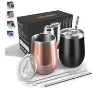 TELANKS 2 copas de vino para llevar de 350 ml, sin BPA, mantiene el calor durante 3 horas y el frío durante 9 horas, copas de vino de camping adecuadas para viajes