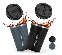 TELANKS 2 tazas térmicas de café para llevar, 380 ml, taza de café para llevar con tapa a prueba de fugas