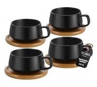 TELANKS - Juego de 4 tazas de capuchino con platillos, tazas de café de cerámica de 320 ml, grandes tazas de capuchino para amantes del café, capuchino, leche, americano y té, negro