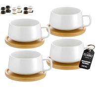 TELANKS Tazas de capuchino con platillos, tazas de café de cerámica, tazas grandes de capuchino para amantes del café, capuchino, café con leche, americano y té, blanco