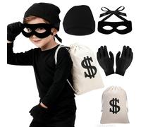 TELAOBAN Juego de Disfraz de Ladrón, Disfraz de ladrón de bancos, Bolsa Dinero Disfraz, Disfraz de Ladrón con Máscara de Ojos, para carnaval, cosplay, fiesta de disfrace