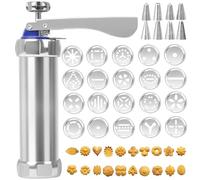 TELAOBAN Prensa Pastelera de Acero Inoxidable, con 20 Moldes de Disco y 8 Boquillas Prensa, Biscuit Maker, Máquina para Hacer Churros, Pistola para Prensar Galletas, para DIY Elaboración de Galletas