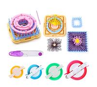 Telar de flores, juego de telares de tejer de 9 piezas Kits de artesanía de hilo de lana DIY Herramienta para calcetines Guantes Sombreros +4pcs pom pom maker + 1pcs tijeras(B)