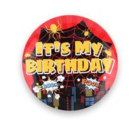 Telaraña It’s My Birthday Botón, 5,8cm Roja Feliz Cumpleaños Insignia para Niños Niñas Decoraciones Fiesta Tema de Dibujos Animados Detalles de Fiesta