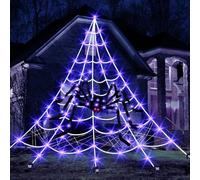 Telarañas Halloween Decoracion Casa 6*5m,Araña Negra Grande de 1m,200 LED Morados 8 Modos de Iluminación para Decoración Halloween Interiores y Exteriores,Porches,Fiesta de Jardin,Casas Encantadas (M)