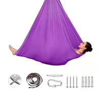 Telas Aereas AéReo, Hamaca de Yoga 2 en 1 y Columpio, Carga MáX. 200 KG, TamañO 1,5 X 2,8 M, Incluye Accesorios de Montaje (violeta)