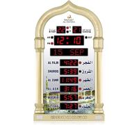 Telawah Reloj Azan, reloj de pared Athan, reloj de oración musulmán LED, lectura para casa/oficina/mezquita, reloj digital Azan decoración del hogar (dorado)