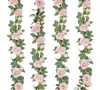 TELDRASSIL 4 guirnaldas de Rosas Artificiales de Seda para Colgar en Bodas, Fiestas, Arcos, Jardines, decoración de Fondo (Rosa)