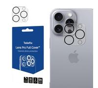 TELEFIX Protector de cámara de cristal templado para iPhone 16 Pro, 16 Pro Max - 9H con revestimiento de zafiro, resistente a los arañazos, antihuellas, fotos claras, fácil montaje, color negro