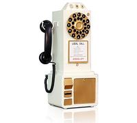 Teléfono antiguo - Dial giratorio modelo de teléfono fijo clásico clásico accesorios retro montado en la pared manualidades adornos café bar ventana cabina decoración