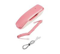 Teléfono con cable con memoria para 13 números, tono de llamada audible, indicador de llamada LED, montaje en pared o escritorio, diseño compacto delgado para uso doméstico y de oficina (rosa)