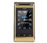 Teléfono con Tapa para Personas Mayores - 2G Dual SIM Desbloqueado con Pantalla Dual y Botón Grande - Teléfono Celular para Mayores (Oro)